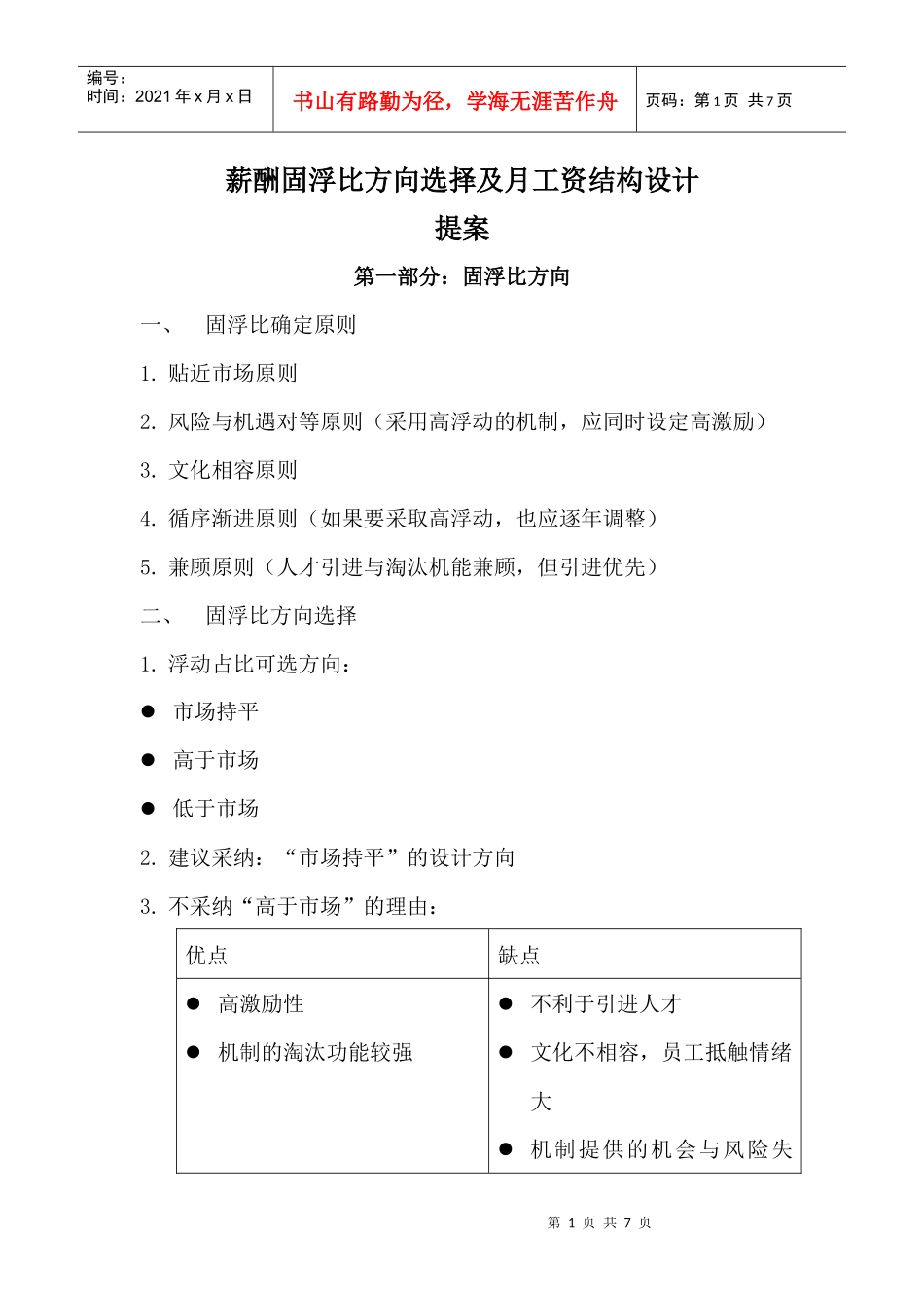 薪酬固浮比及月工资结构_第1页