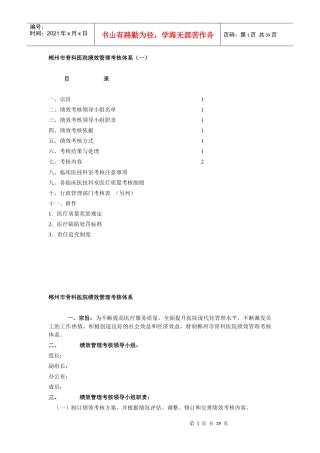 某市骨科医院绩效管理考核体系概述