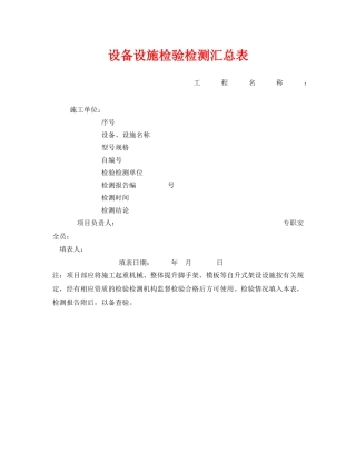 《安全管理资料》之设备设施检验检测汇总表 