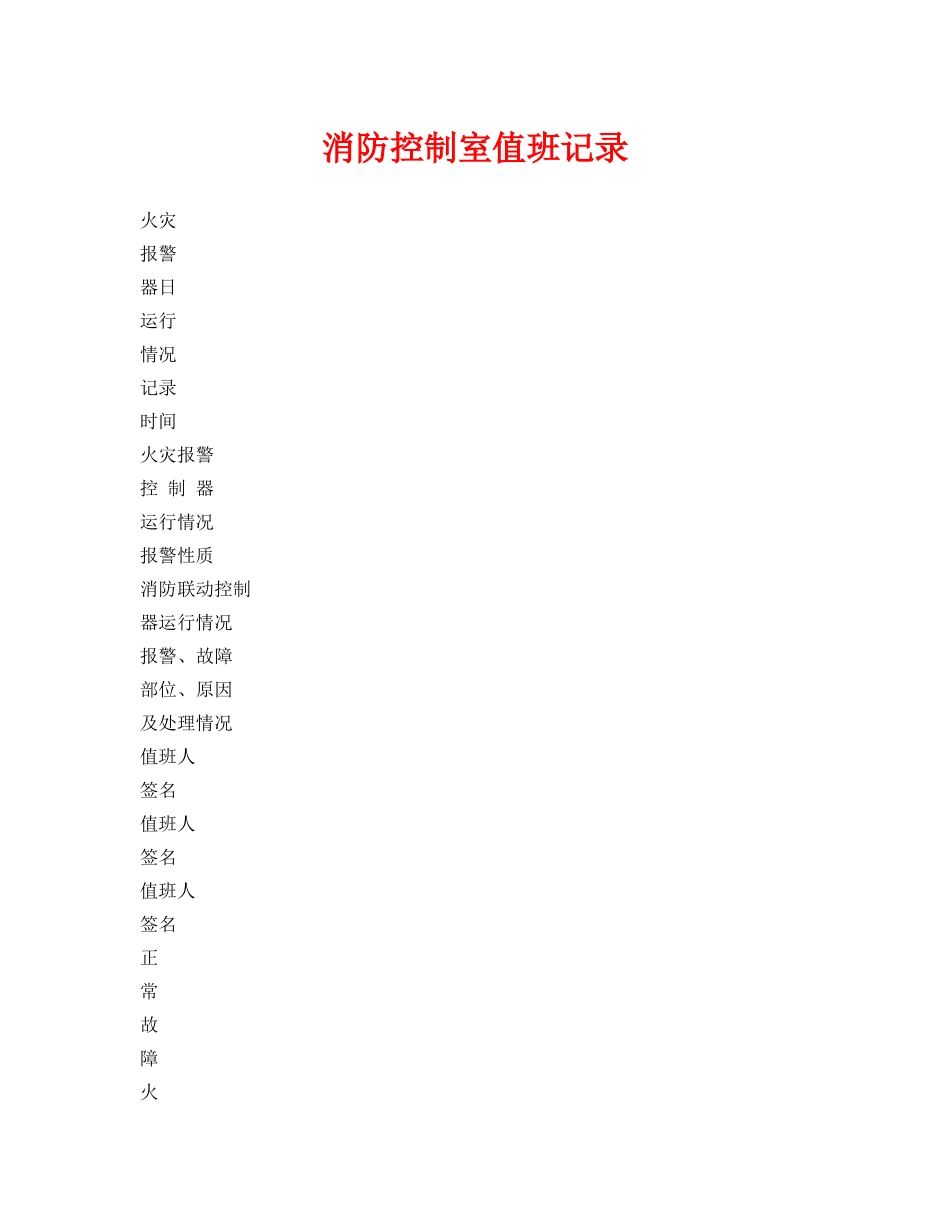 《安全管理资料》之消防控制室值班记录 _第1页