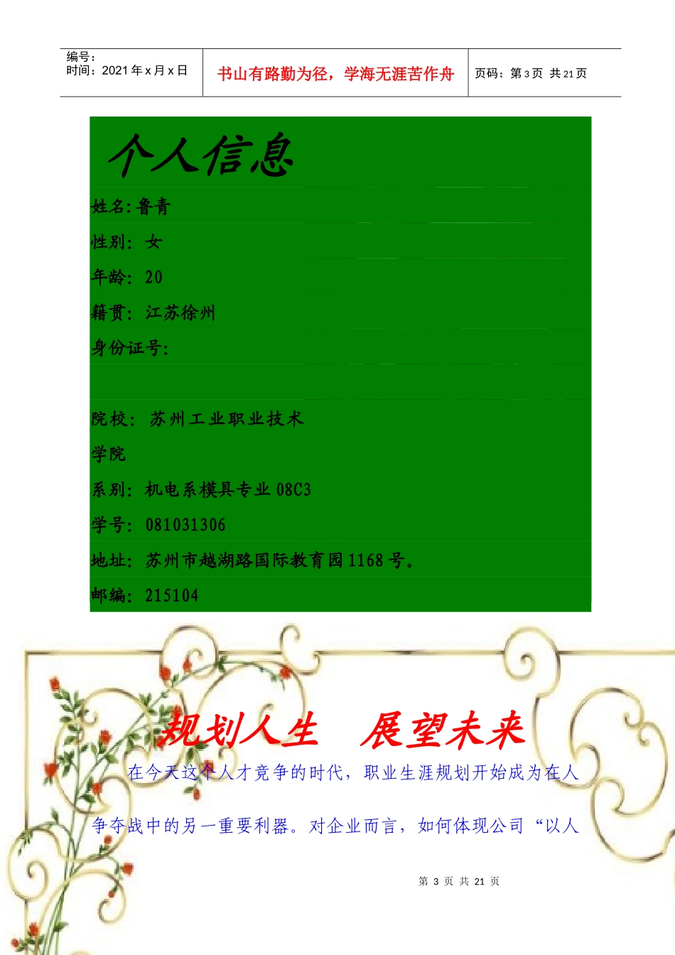 机电系鲁青职业生涯规划doc-职业生涯规划书模板_第3页