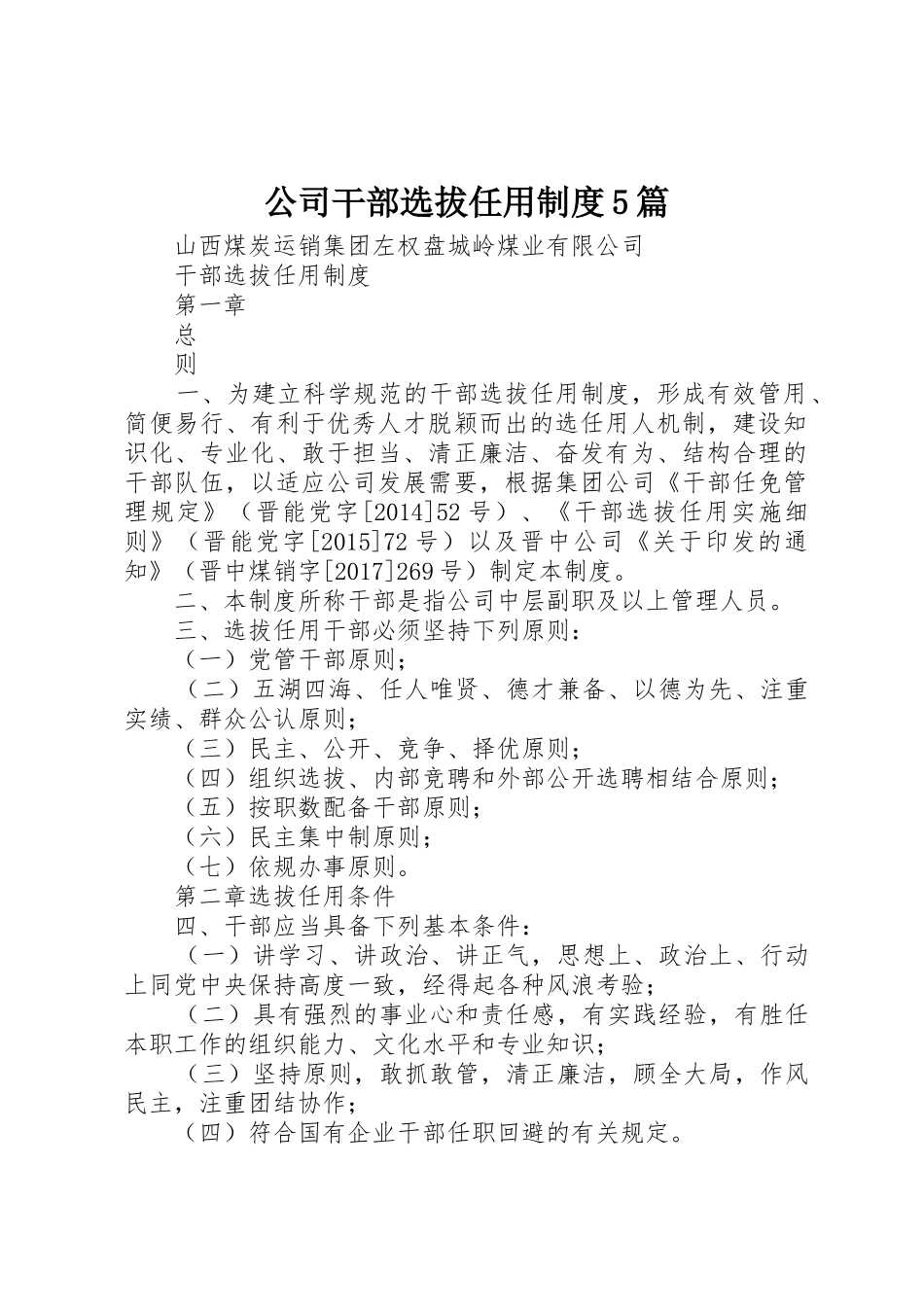 公司干部选拔任用规章制度5篇 _第1页
