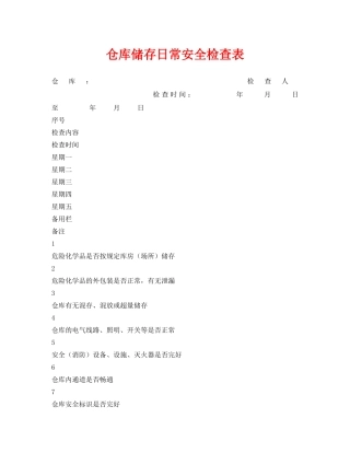 《安全管理资料》之仓库储存日常安全检查表 