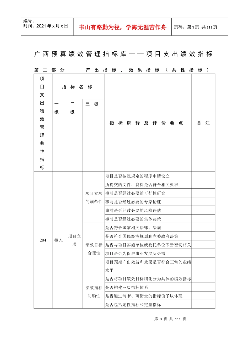 广西预算绩效管理指标库_项目支出绩效指标_第1页