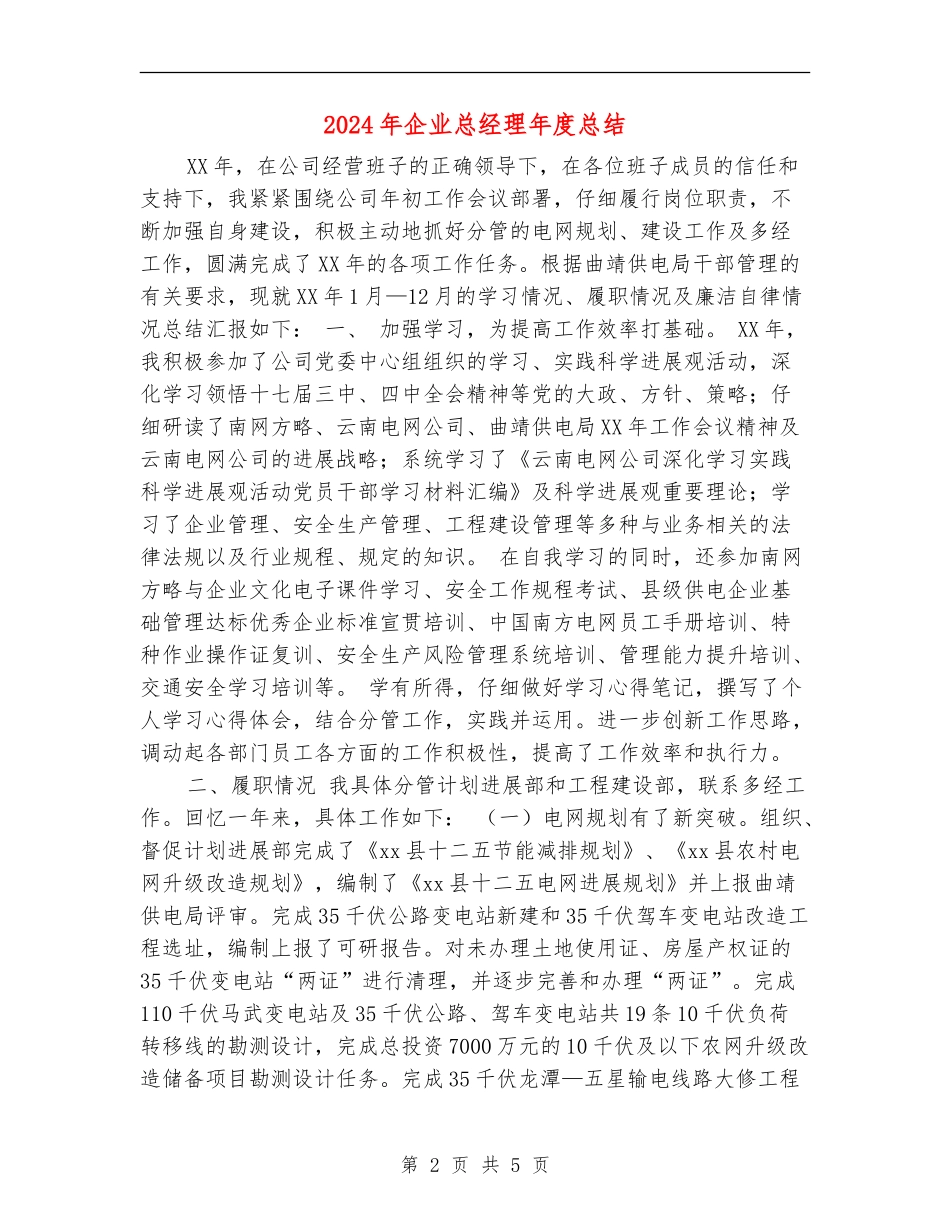 2024年企业总经理年度总结_第2页