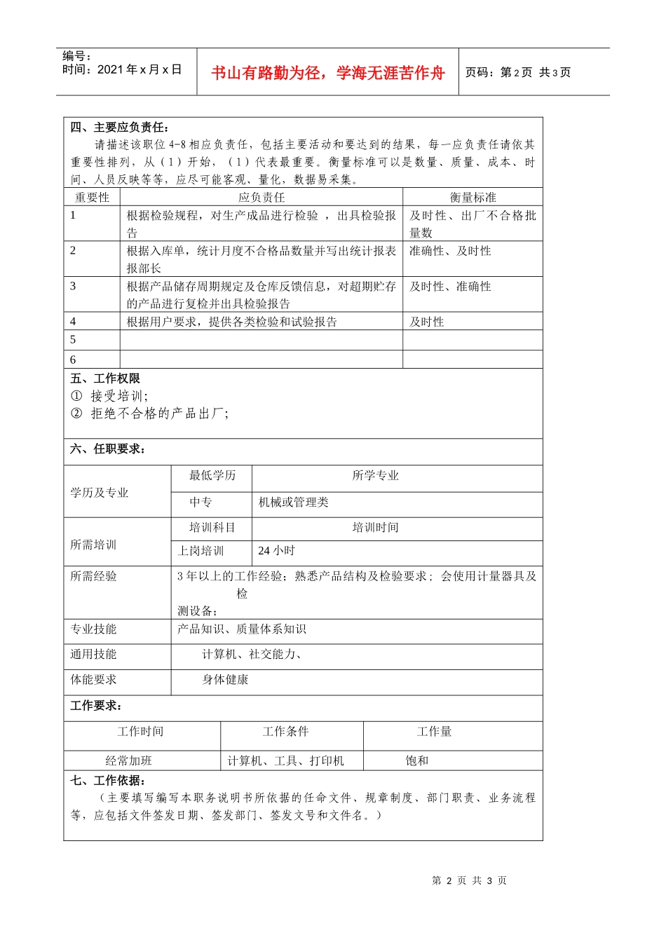 某大型汽车零部件公司出厂检验职位说明书_第2页