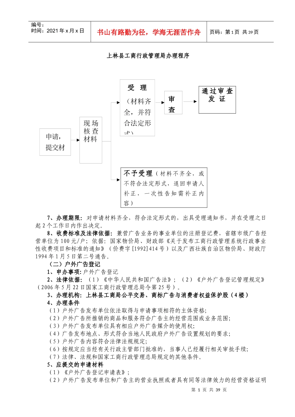 行政管理--上林县工商行政管理局办理程序_第1页