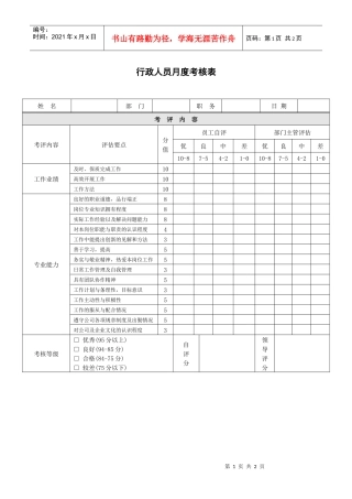 行政人员月度考核表