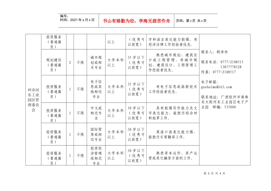 广西钦州市面向全国招聘招商人才政府雇员岗位资格条件表doc_第3页