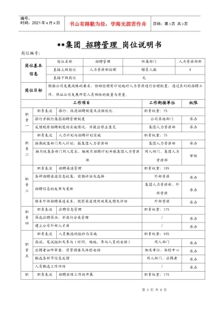 某集团人力资源部招聘管理岗位说明书