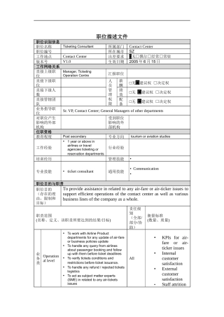 职位描述-航空票务顾问
