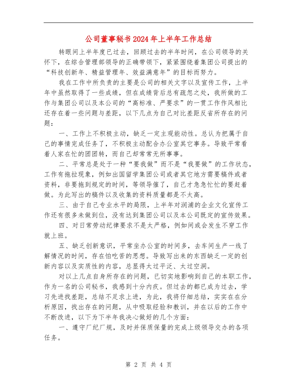 公司董事秘书2024年上半年工作总结_第2页