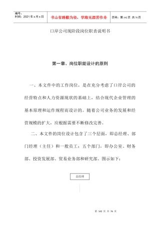 某公司现阶段岗位职责说明书