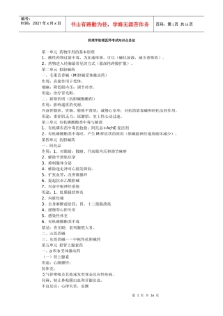 药理学助理医师考试知识点总结