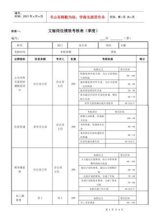 文秘岗位绩效考核表