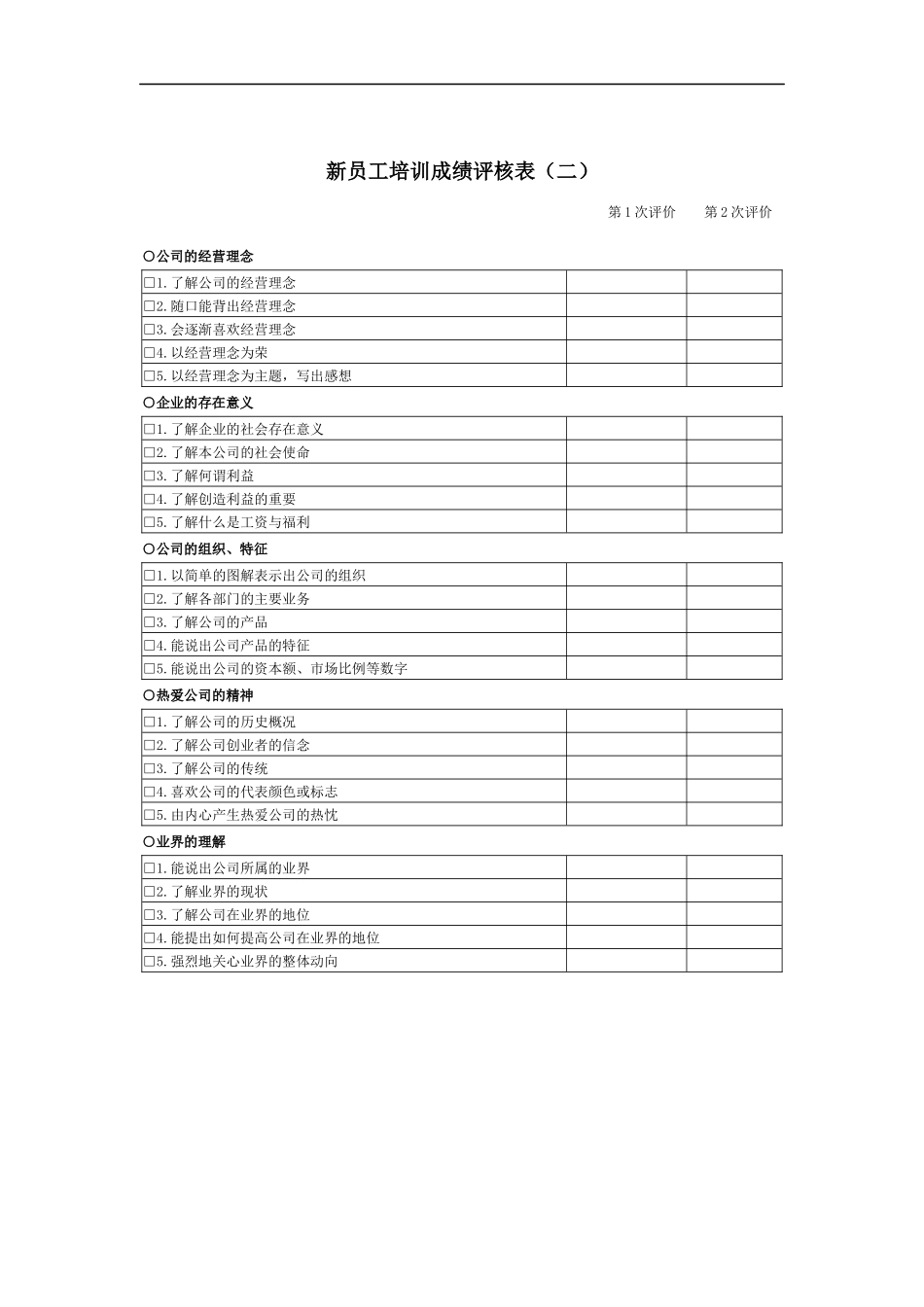 新员工培训成绩评核表（B）_第1页