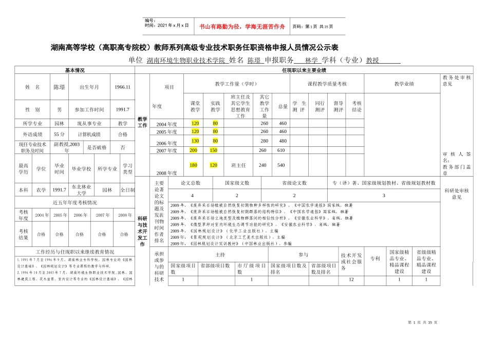 湖南高等学校(高职高专院校)教师系列高级专业技术职务..._第1页