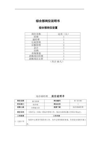 综合部岗位说明书