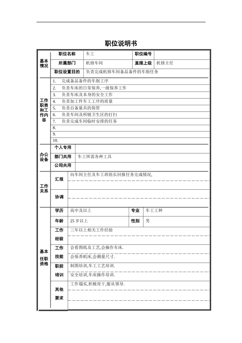 车工职位说明书_第1页
