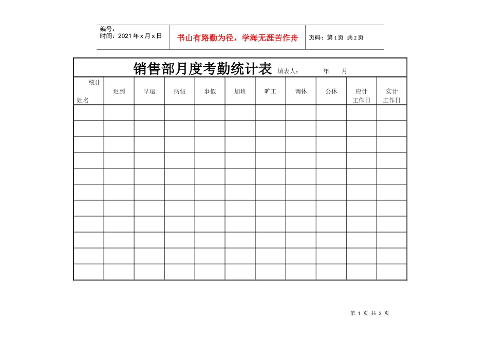 销售部月度考勤统计表_第1页