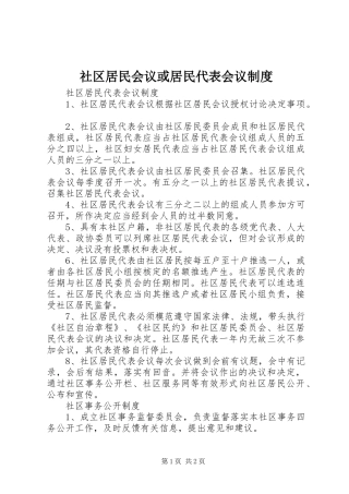 社区居民会议或居民代表会议规章制度细则