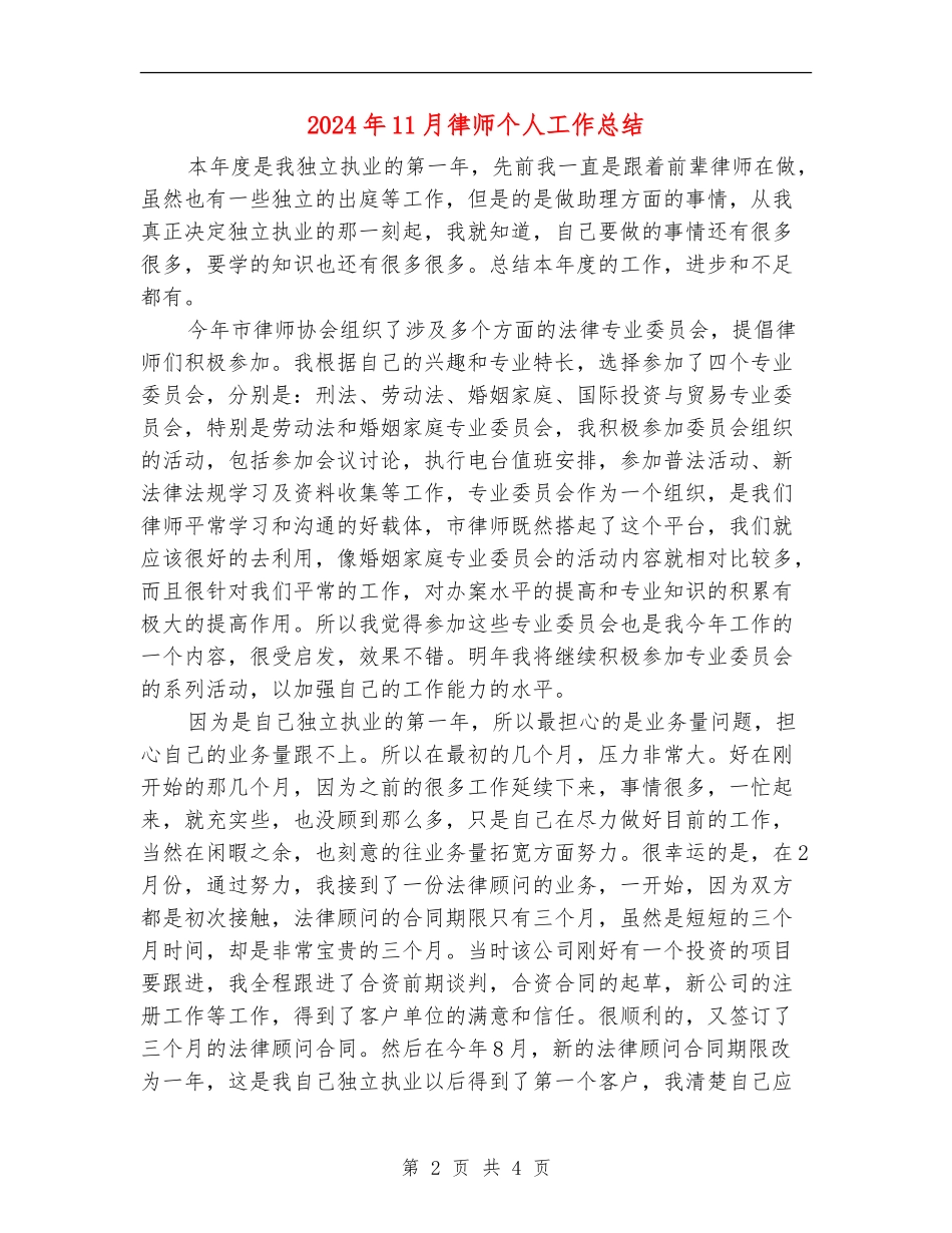 2024年11月律师个人工作总结【新版】_第2页