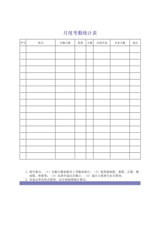 行政人事类管理表格—月度考勤统计表