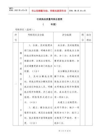 行政执法质量考核自查表