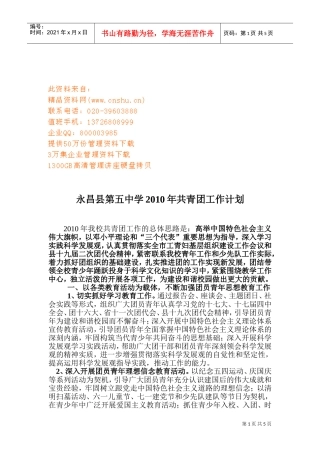 某某中学共青团工作计划方案