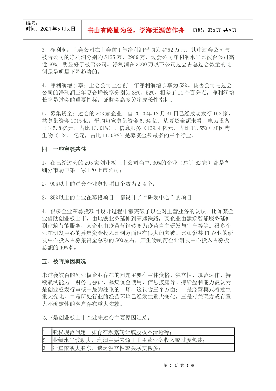 资料分享：XXXX年发行审核总结(创业板)_第2页