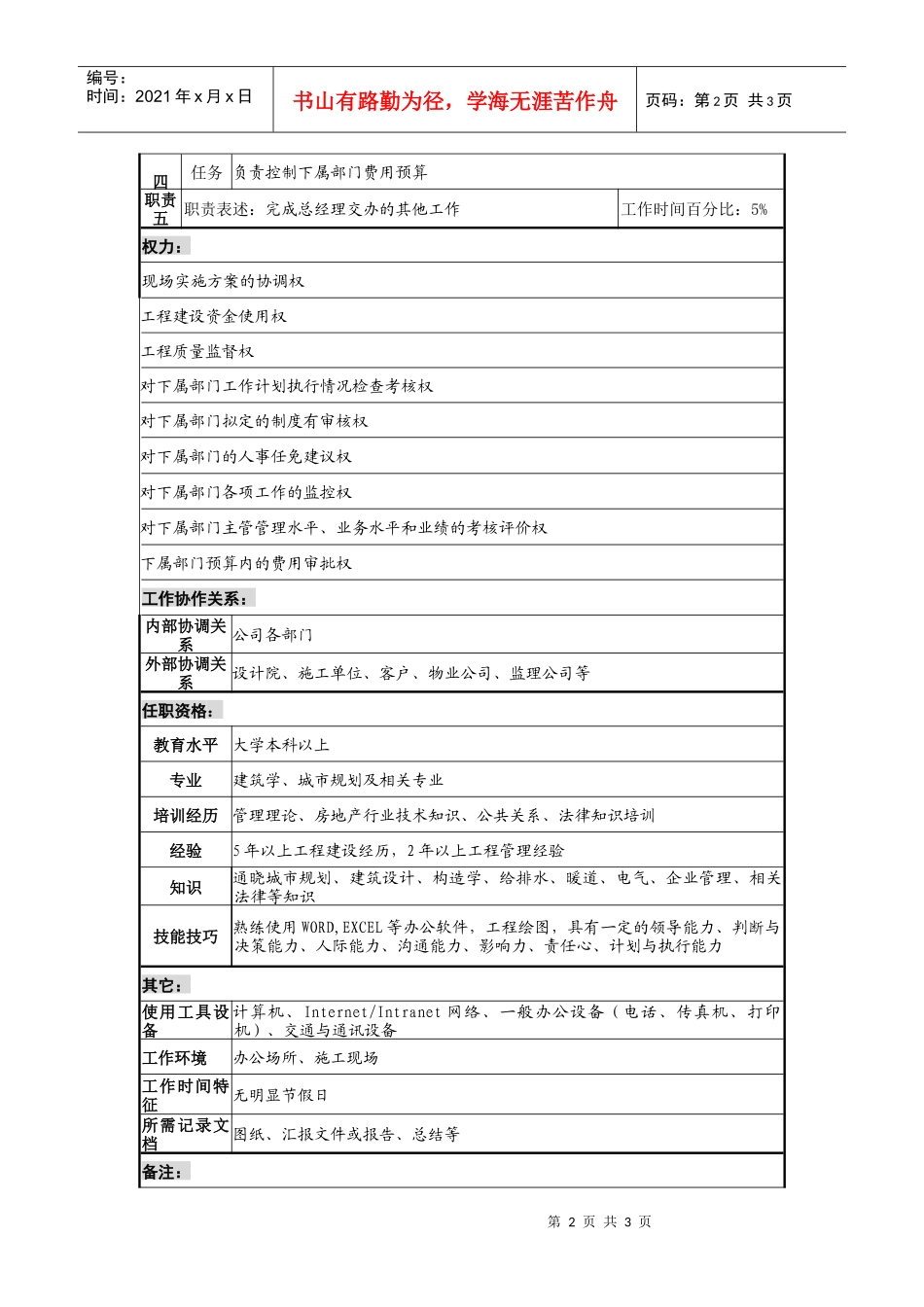 某置业公司工程总监职务说明书_第2页