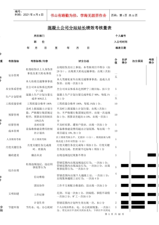 混凝土公司分站站长绩效考核量表