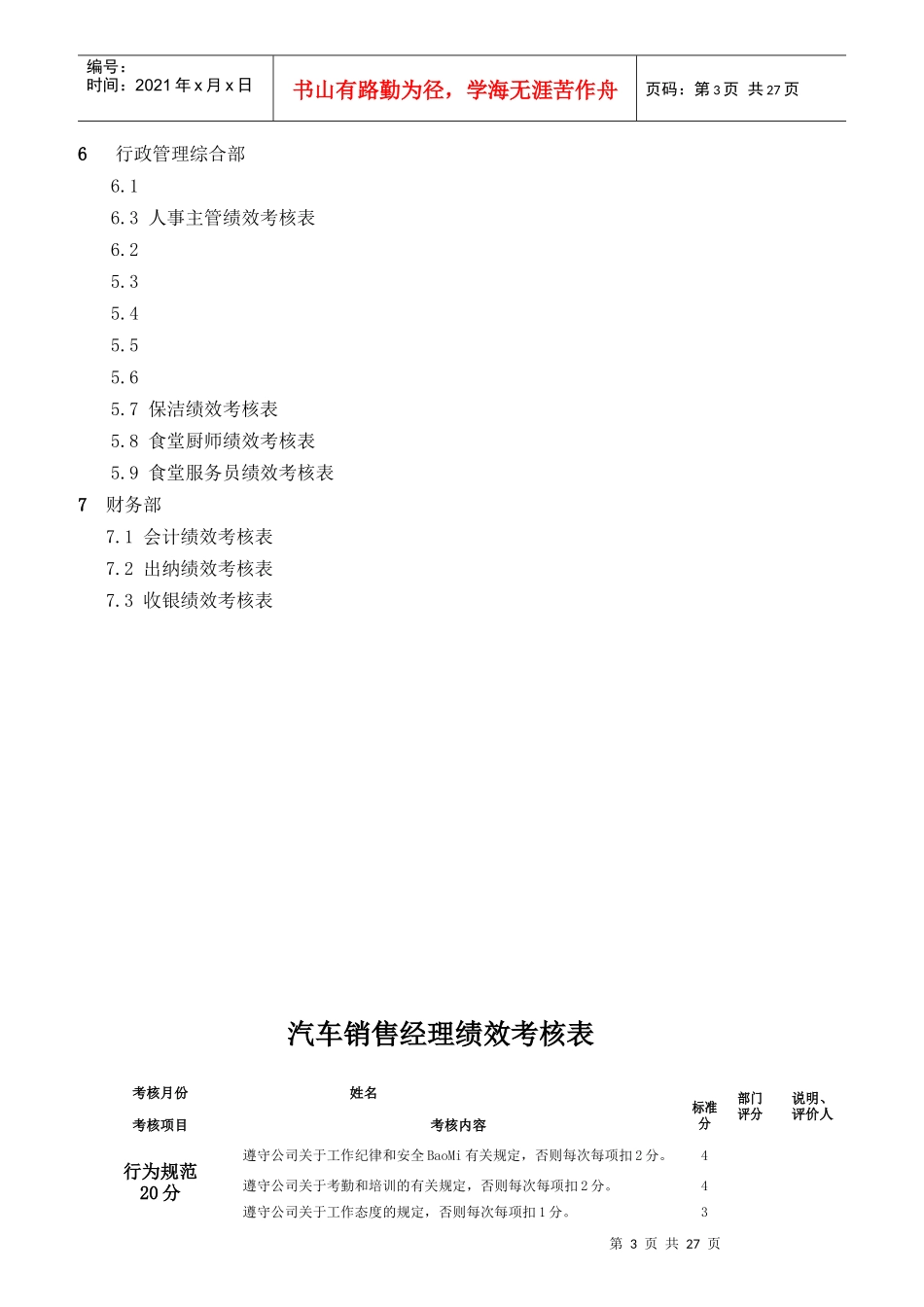 汽车公司岗位员工绩效考核表_第3页