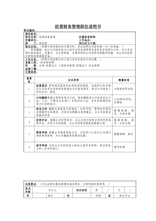 经营财务管理岗位说明书