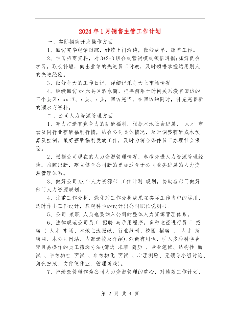 2024年1月销售主管工作计划_第2页