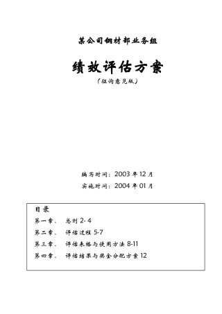 某钢材部绩效评估方案