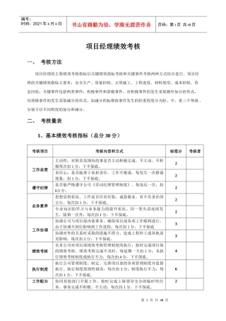 施工单位项目部管理人员绩效考核表(最新)