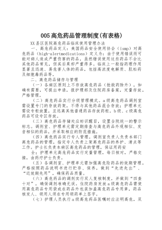 高危药品管理规章制度(有表格) 