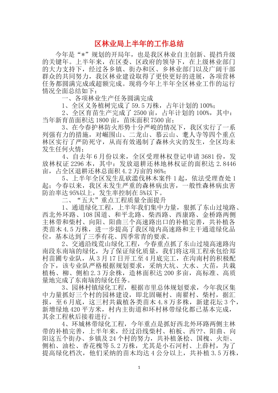 区林业局上半年的工作总结_第1页
