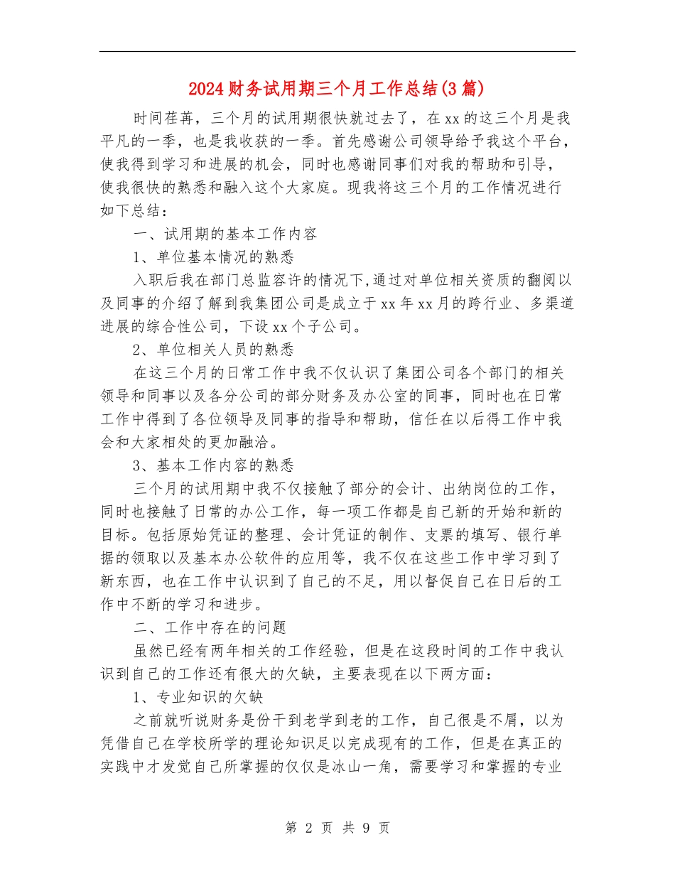 2024财务试用期三个月工作总结_第2页