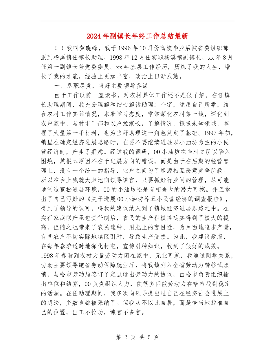 2024年副镇长年终工作总结最新_第2页