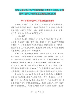 2024乡镇防汛抗旱工作检查情况自查报告与2024乡镇领导干部个人年终述职述廉报告范文汇编