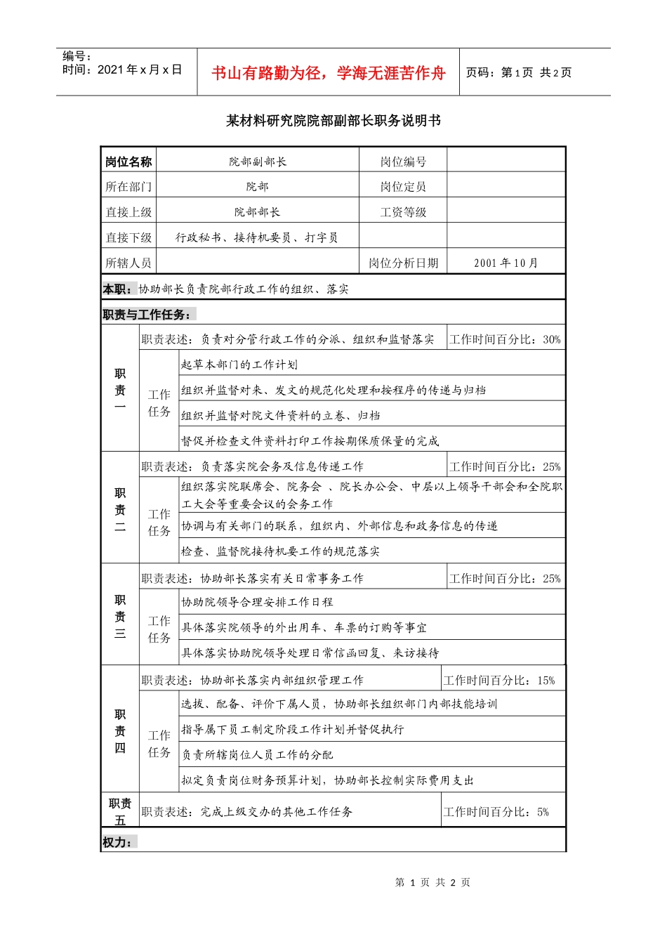 某材料研究院院部副部长职务说明书_第1页