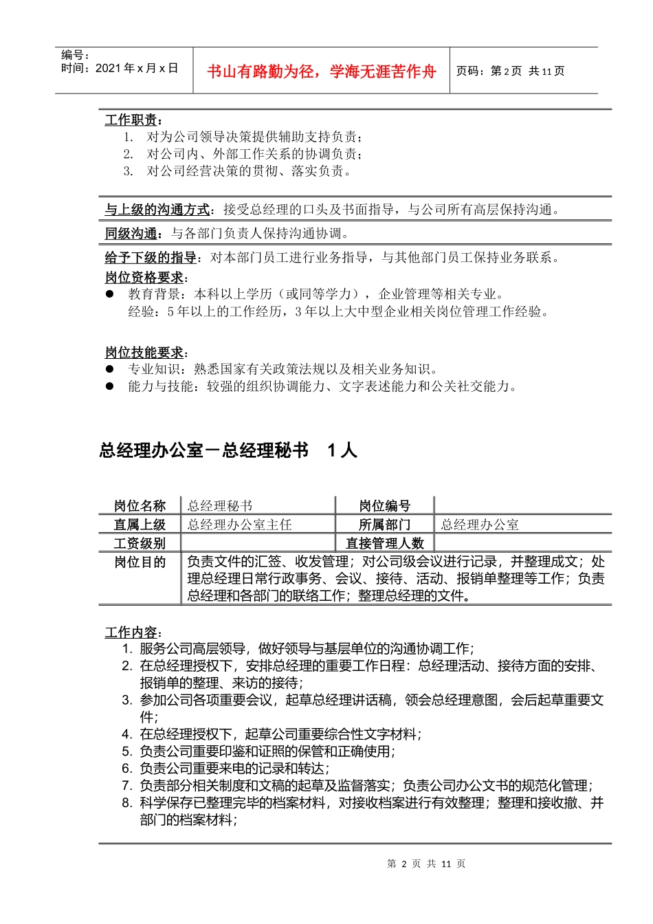 总经理办公室人员岗位职务说明_第2页
