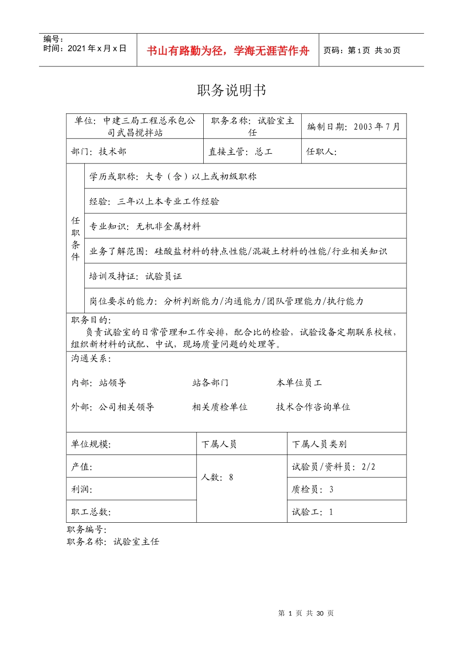 武昌搅拌站职务说明_第1页