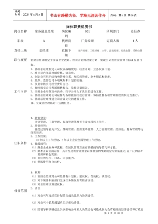 某公司各部门岗位职责说明书