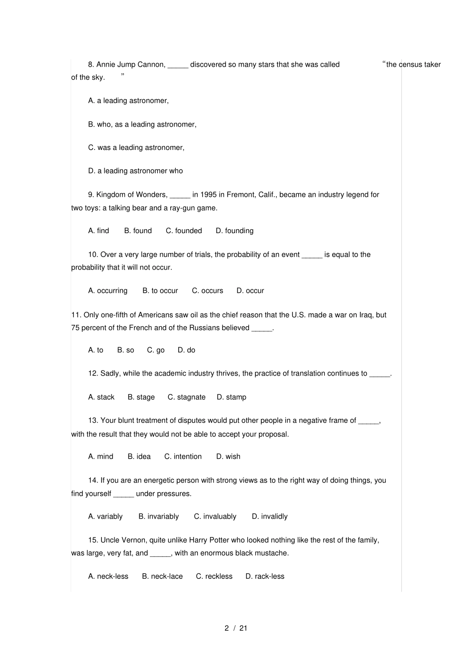 初级口译模拟试题(有答案)_第2页