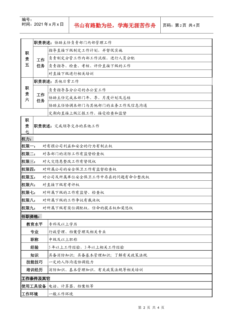 某高速公路公司后勤副主任岗位说明书_第2页