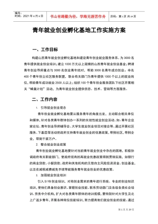 青年就业创业孵化基地工作实施方案设计(DOC38页)