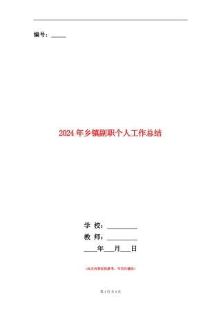 2024年乡镇副职个人工作总结